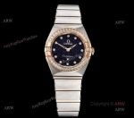 GF Factory Swiss Replica Omega Constellation Two Tone Rose Gold Diamond Watch With Black Aventurine Dial